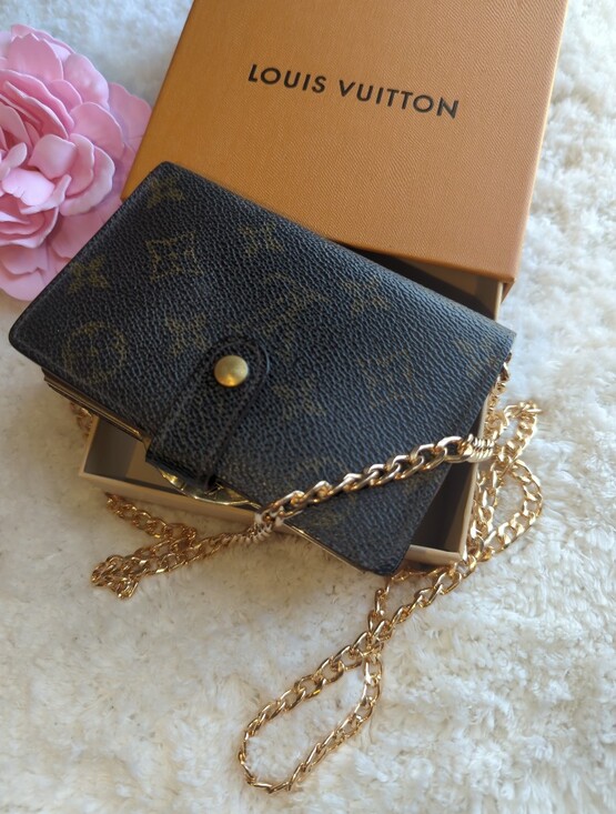 Louis Vuitton Handbags - Louis Vuitton Monogram Authentic Kisslock Wallet Dark Brown With Chain + Box